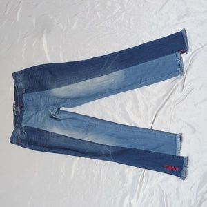 Two-Tone Patchwork Mid Rise Slim Leg Boho Jeans Size 6